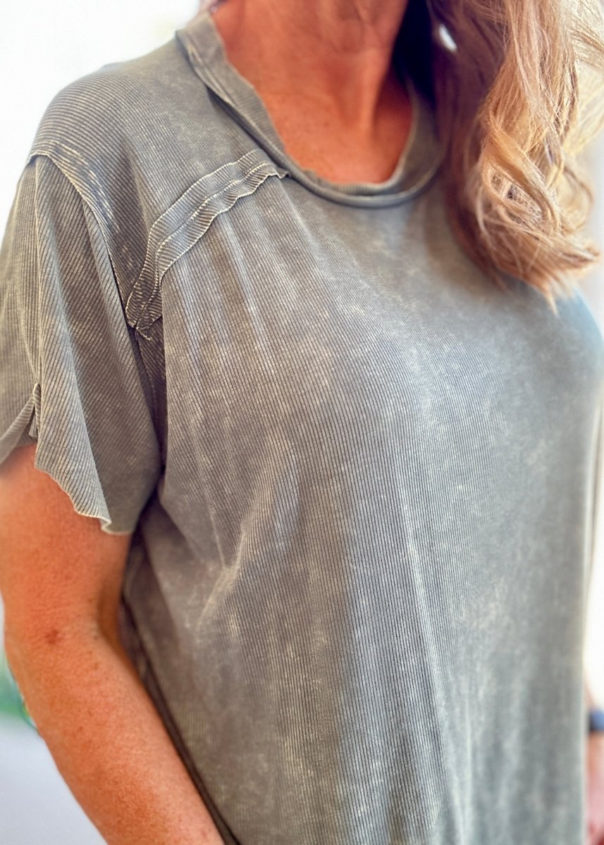 Ribbed Boat Neck Top - Ash Jade | Zenana - Casual Top - Jimberly's Boutique - Olive Branch - Mississippi