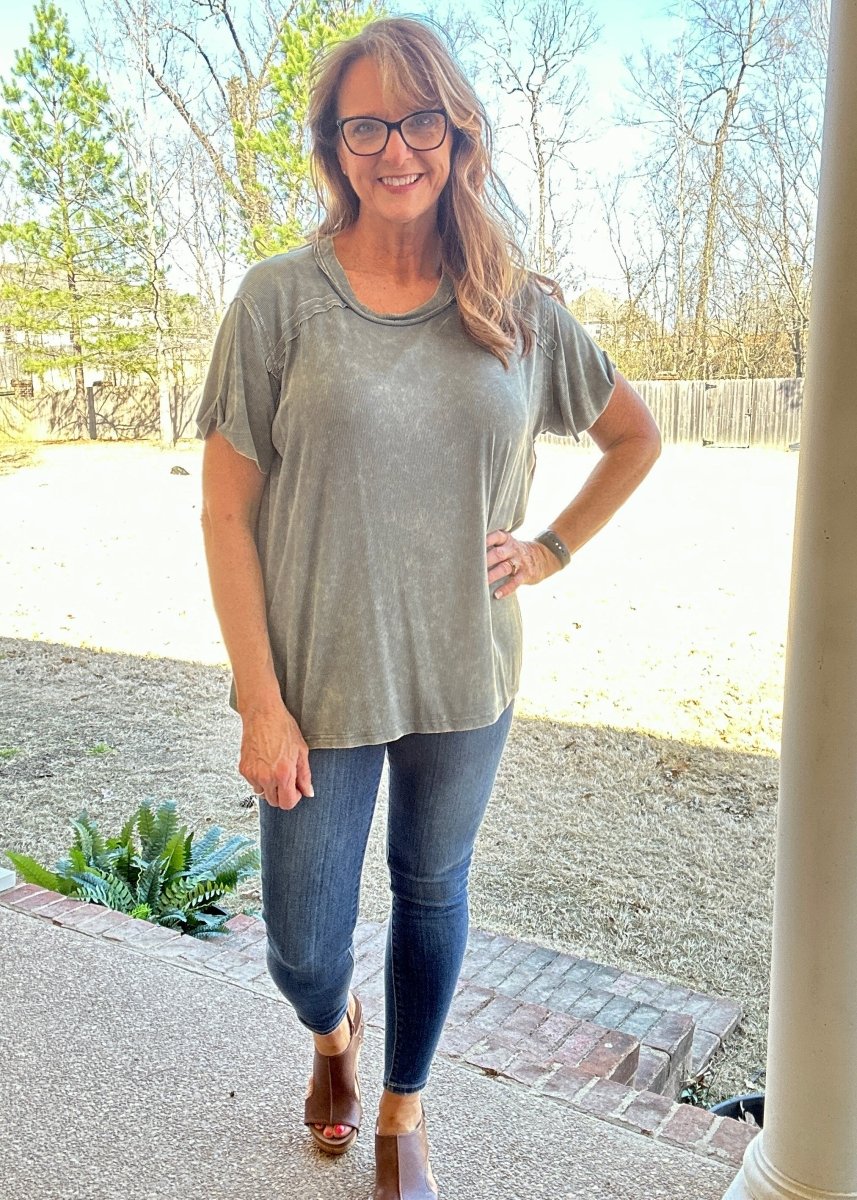 Ribbed Boat Neck Top - Ash Jade | Zenana - Casual Top - Jimberly's Boutique - Olive Branch - Mississippi