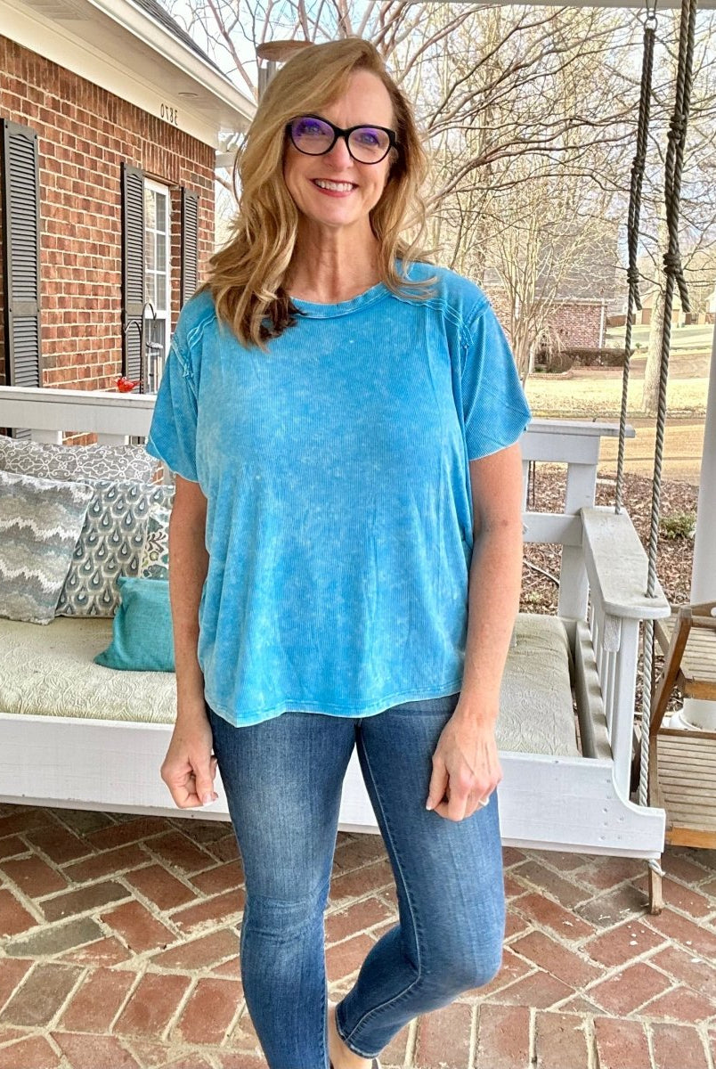 Ribbed Boat Neck Top - Deep Sky - Casual Top -Jimberly's Boutique-Olive Branch-Mississippi
