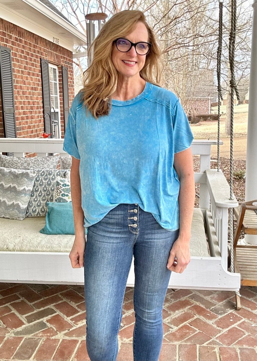 Ribbed Boat Neck Top - Deep Sky - Casual Top -Jimberly's Boutique-Olive Branch-Mississippi