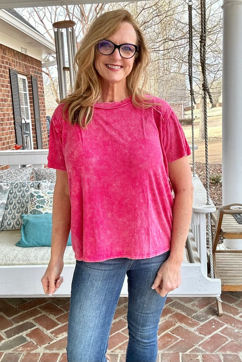 Ribbed Boat Neck Top | Hot Pink | Zenana - Casual Top -Jimberly's Boutique-Olive Branch-Mississippi