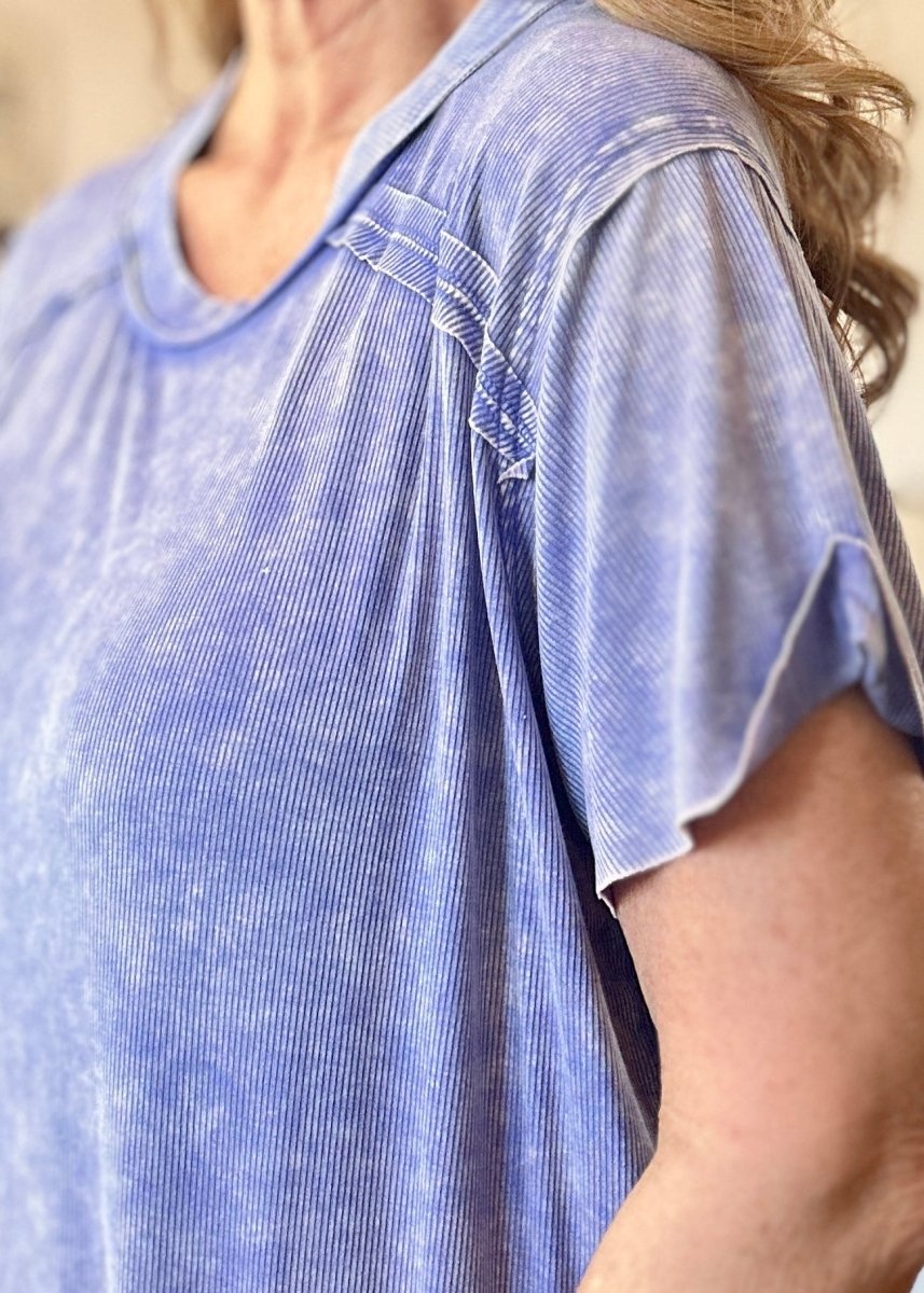 Ribbed Boat Neck Top - Lt Indigo | Zenana - Casual Top - Jimberly's Boutique - Olive Branch - Mississippi