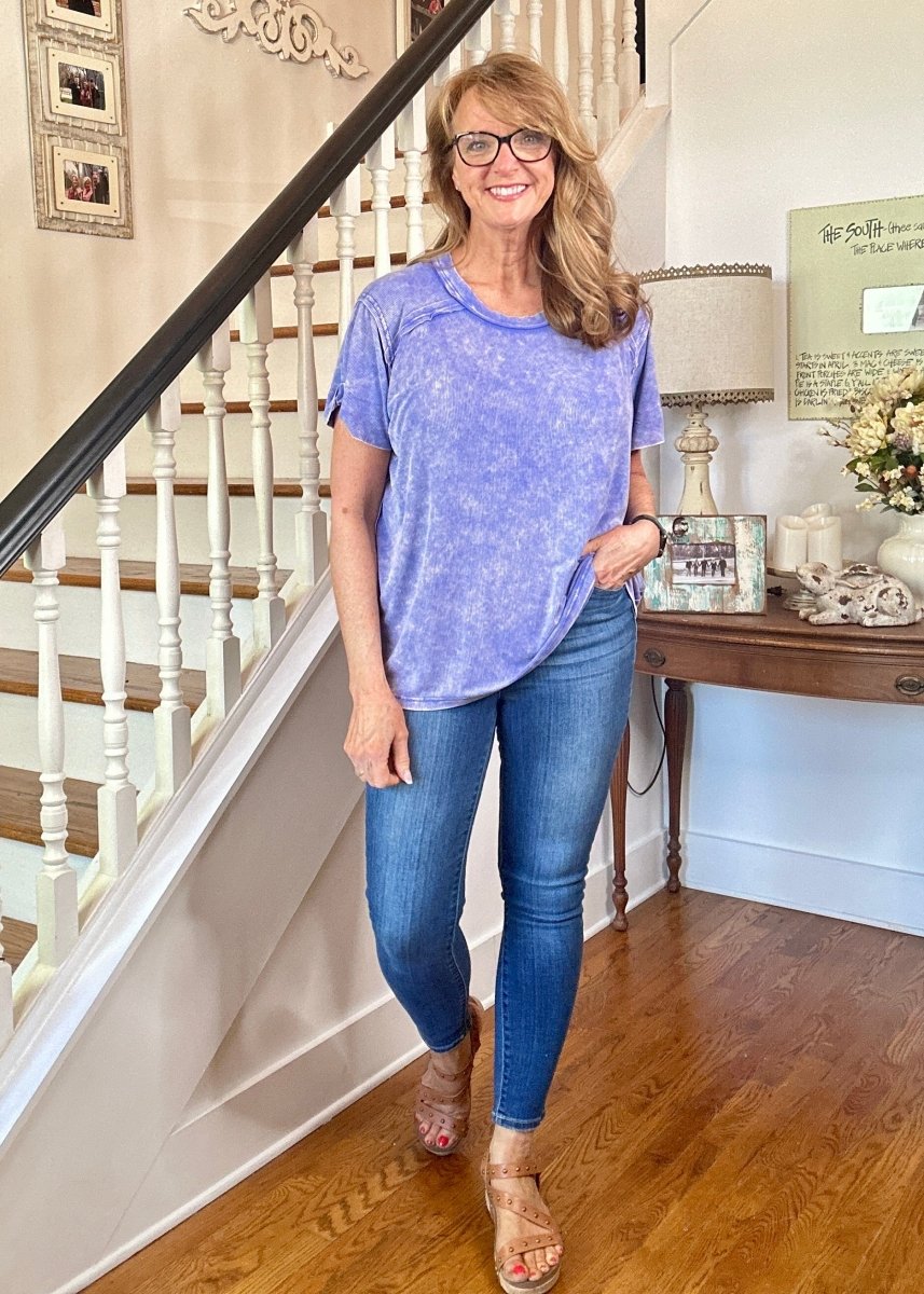 Ribbed Boat Neck Top - Lt Indigo | Zenana - Casual Top - Jimberly's Boutique - Olive Branch - Mississippi