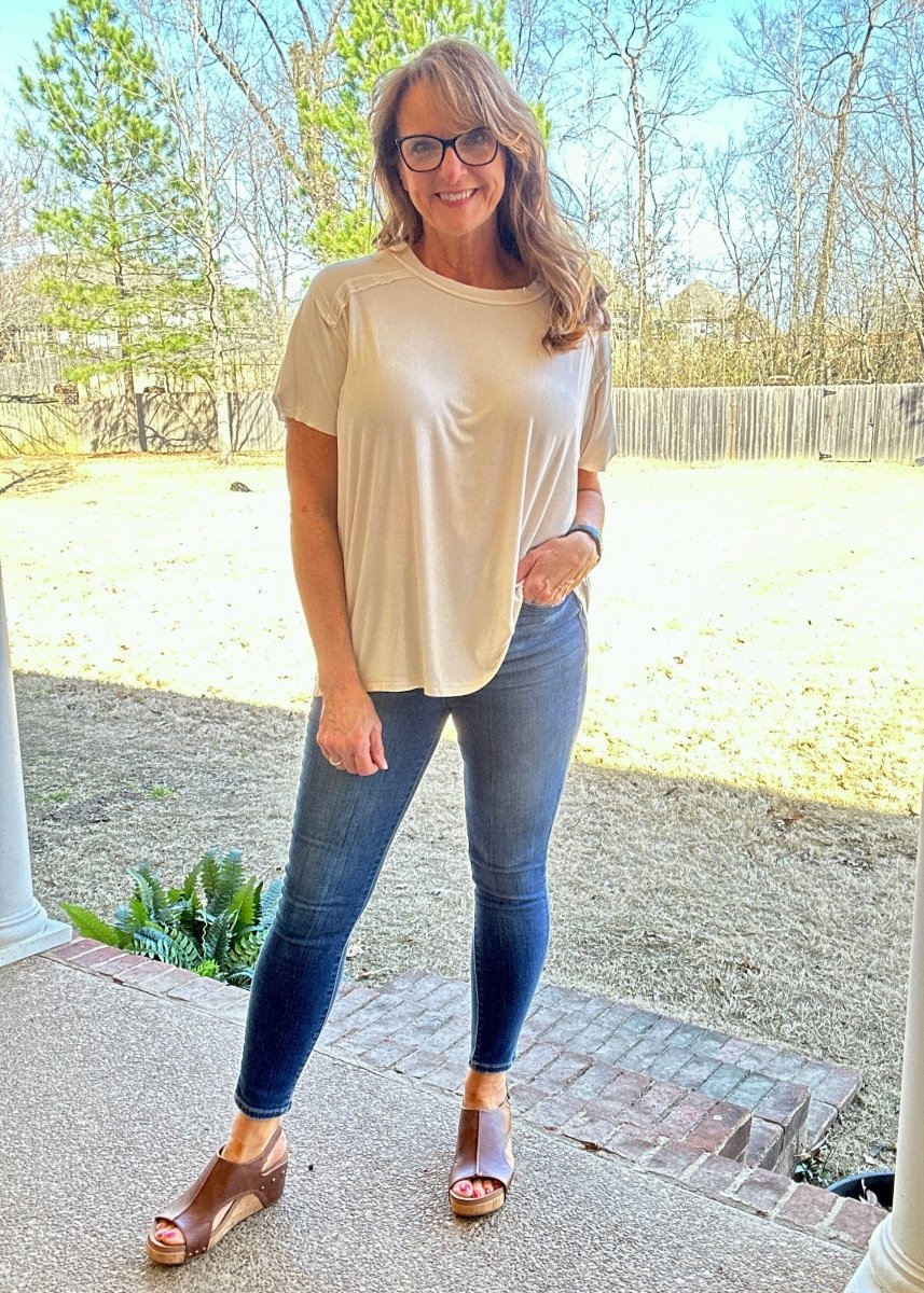Ribbed Boat Neck Top - Sand Beige | Zenana - Casual Top - Jimberly's Boutique - Olive Branch - Mississippi