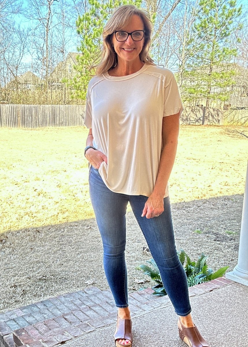 Ribbed Boat Neck Top - Sand Beige | Zenana - Casual Top - Jimberly's Boutique - Olive Branch - Mississippi