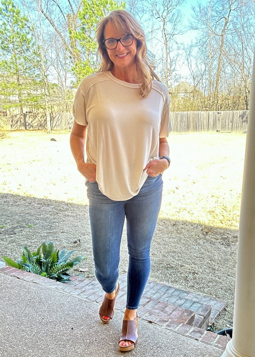 Ribbed Boat Neck Top - Sand Beige | Zenana - Casual Top - Jimberly's Boutique - Olive Branch - Mississippi