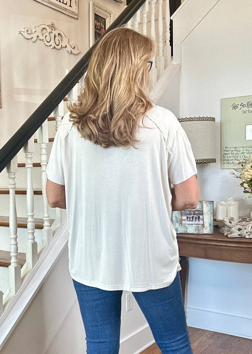Ribbed Boat Neck Top - Sand Beige | Zenana - Casual Top - Jimberly's Boutique - Olive Branch - Mississippi