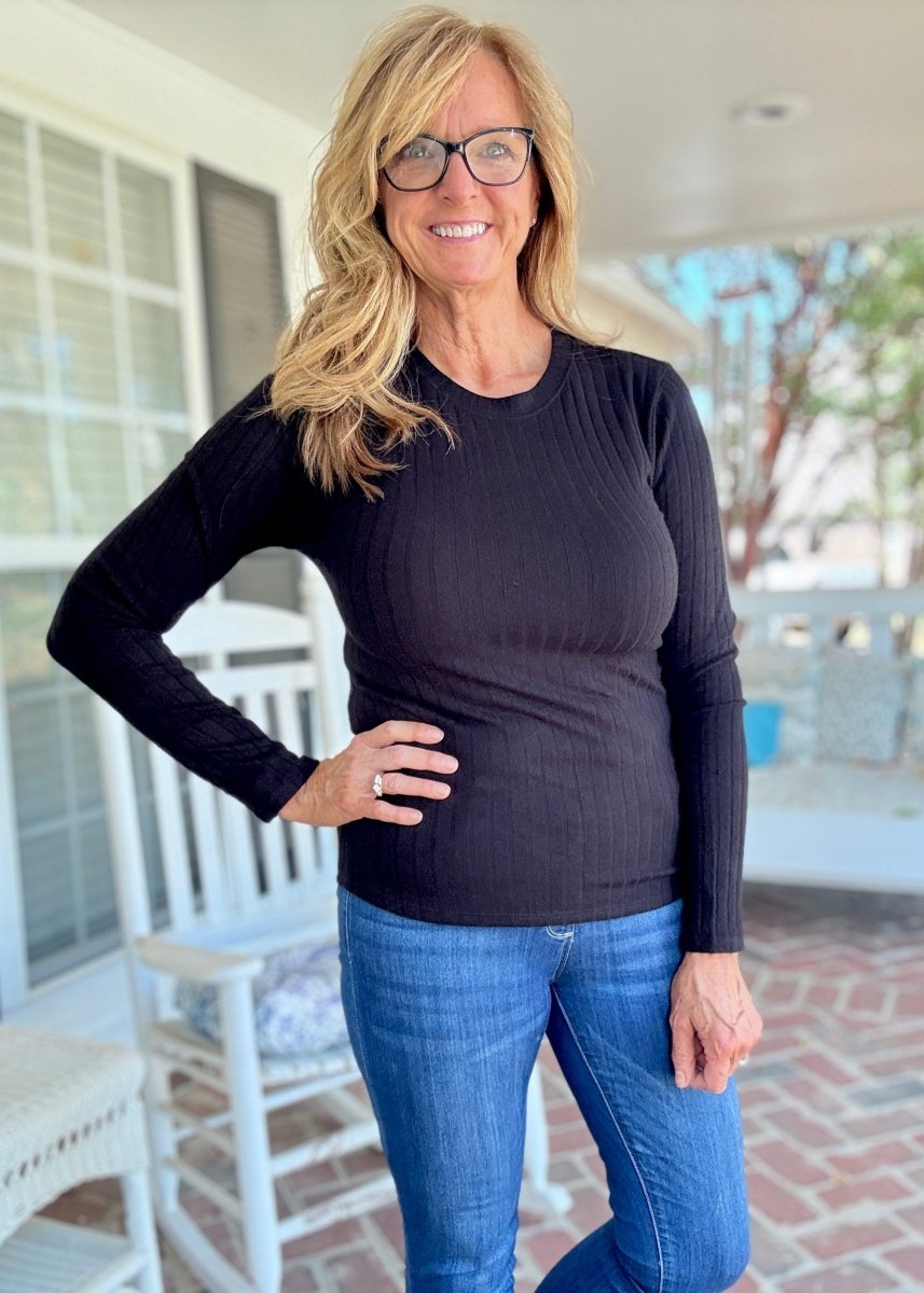 Ribbed Long Sleeve Basic Top - Black - Casual Top - Jimberly's Boutique - Olive Branch - Mississippi