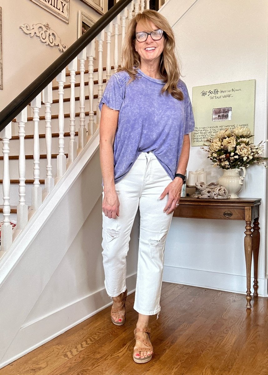 Risen Aurora White Tummy Control Distressed Straight Jeans - risen jeans - Jimberly's Boutique - Olive Branch - Mississippi