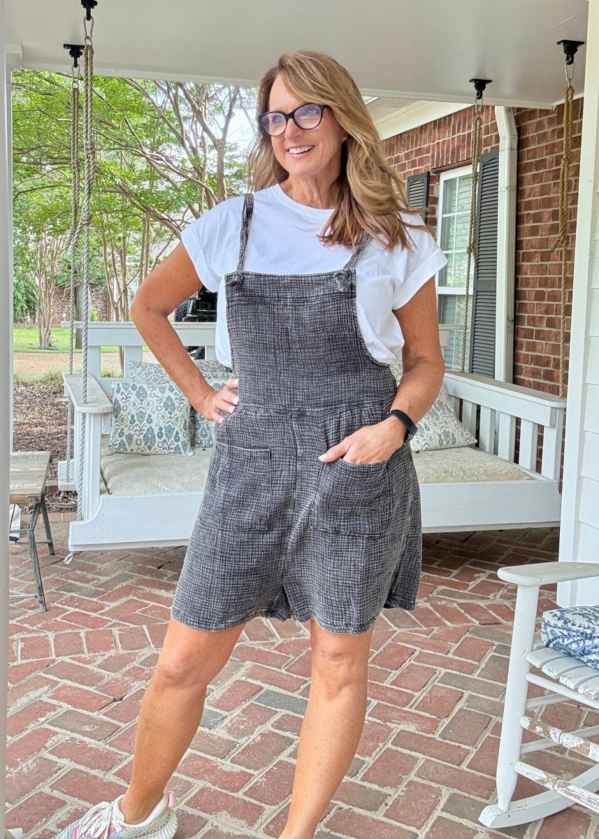 Rosie Acid Wash Romper - Ash Black - Jimberly's Boutique - Olive Branch - Mississippi
