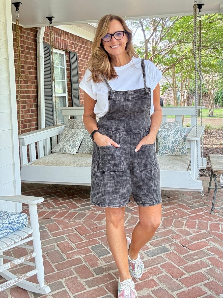 Rosie Acid Wash Romper - Ash Black - Jimberly's Boutique - Olive Branch - Mississippi