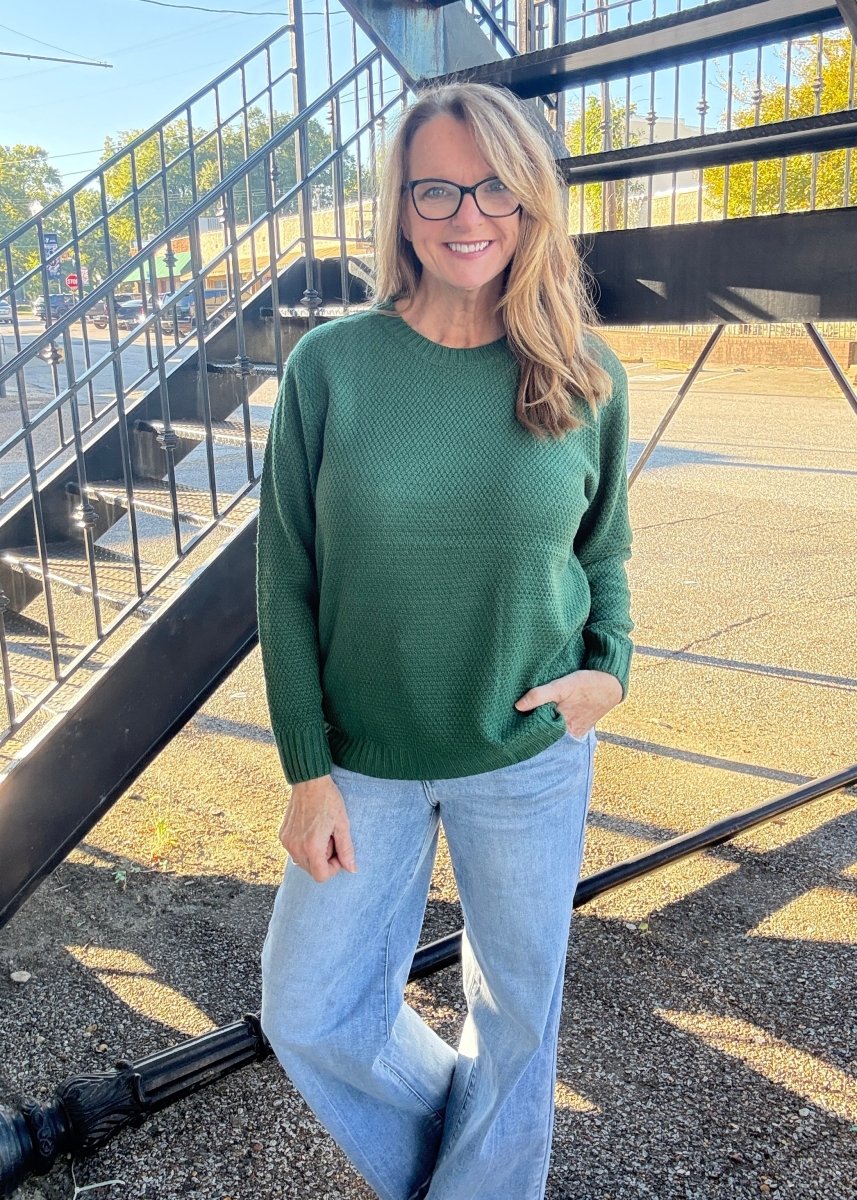 Round Neck Basic Sweater - Dk Green - sweater - Jimberly's Boutique - Olive Branch - Mississippi