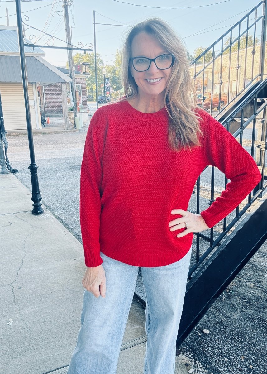 Round Neck Basic Sweater - Red - sweater - Jimberly's Boutique - Olive Branch - Mississippi