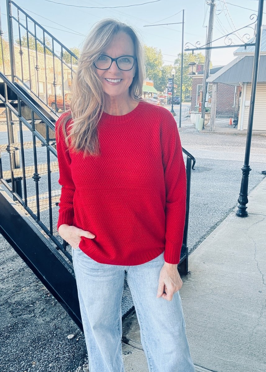 Round Neck Basic Sweater - Red - sweater - Jimberly's Boutique - Olive Branch - Mississippi