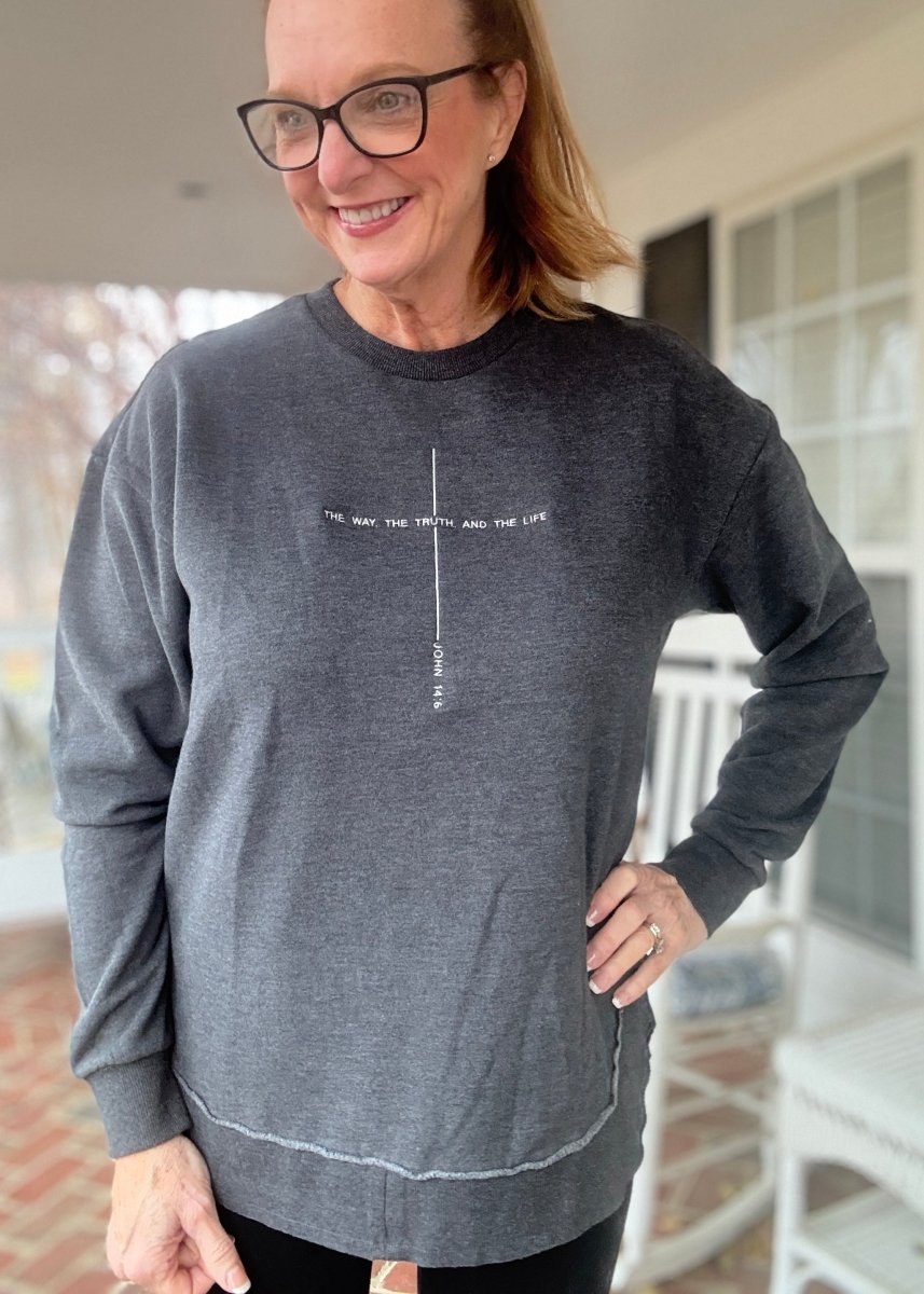 Royce Christian Cross Black Fleece Poncho - Royce Sweatshirt - Jimberly's Boutique - Olive Branch - Mississippi
