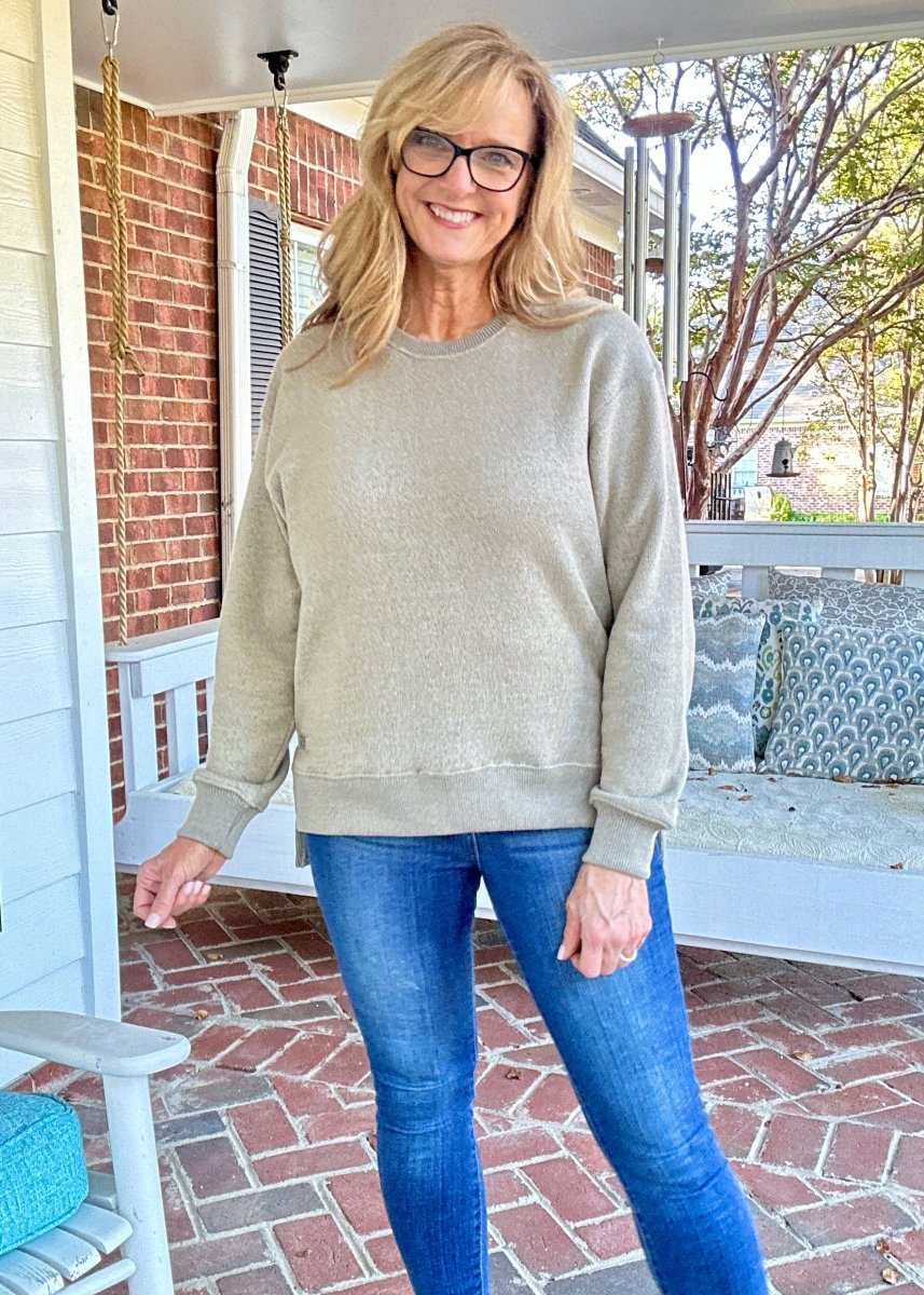 Royce Long Sleeve French Terry Fleece - Sand - Royce Long Sleeve Tee - Jimberly's Boutique - Olive Branch - Mississippi