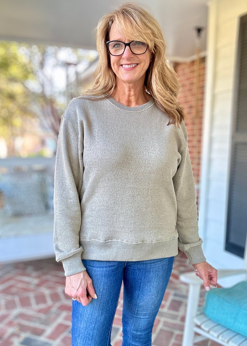 Royce Long Sleeve French Terry Fleece - Sand - Royce Long Sleeve Tee - Jimberly's Boutique - Olive Branch - Mississippi