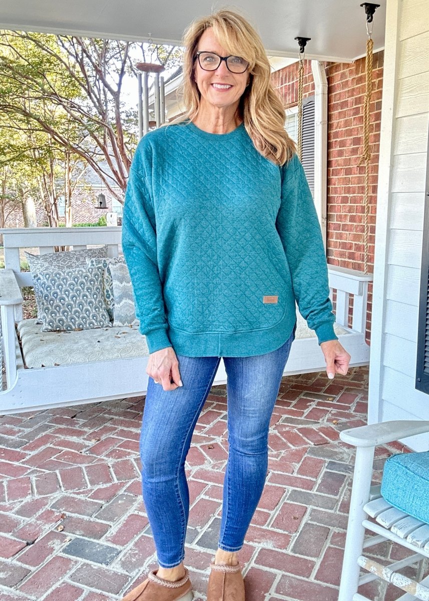 Royce Long Sleeve Rounded Bottom Quilted Top - Emerald - Royce Sweatshirt - Jimberly's Boutique - Olive Branch - Mississippi