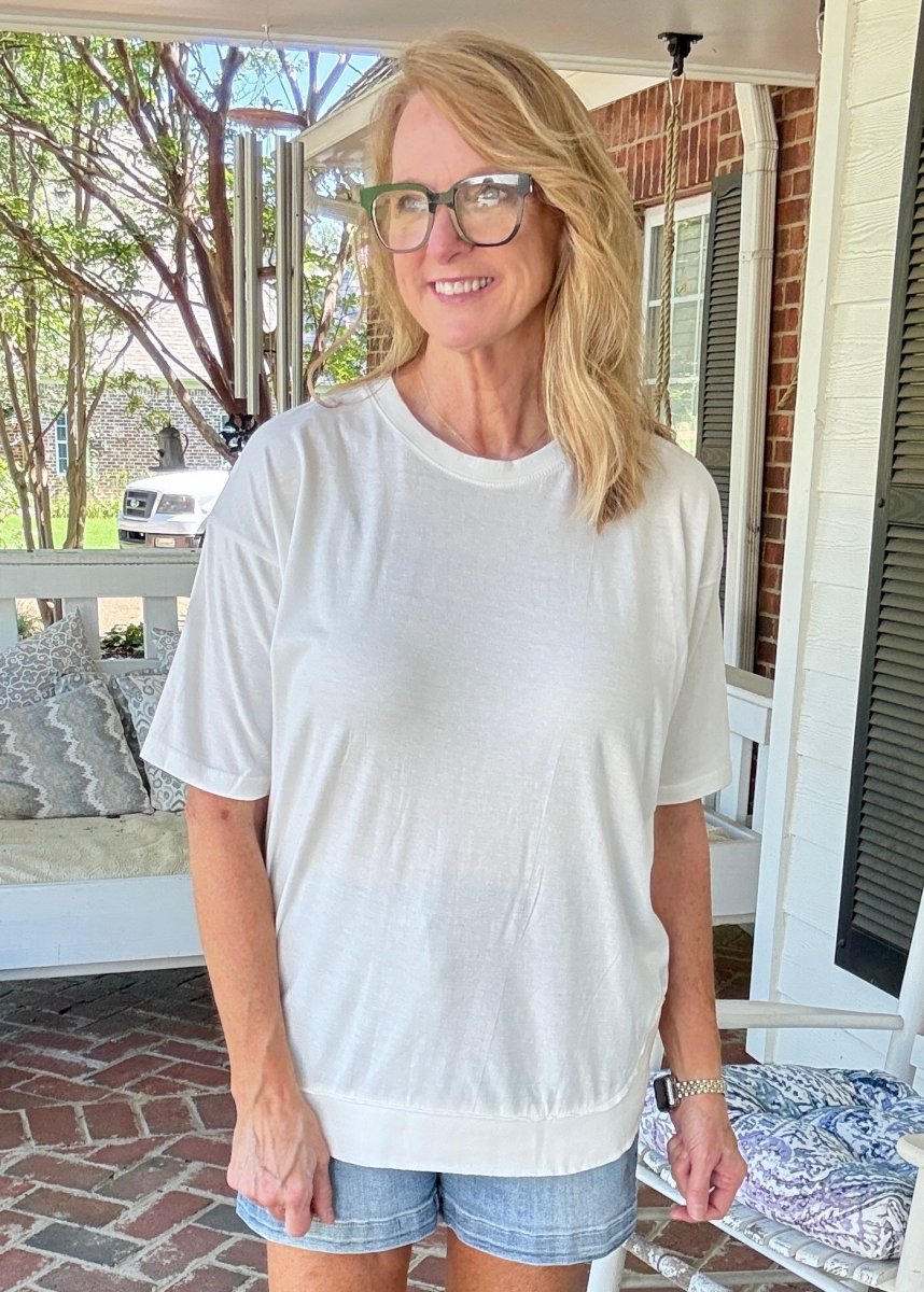 Royce Poncho Top Rounded Bottom - Ivory - Royce Poncho Shirt - Jimberly's Boutique - Olive Branch - Mississippi