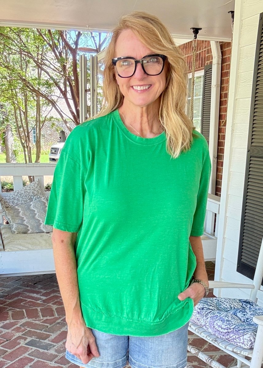 Royce Poncho Top Rounded Bottom - Kelly Green - Royce Poncho Shirt - Jimberly's Boutique - Olive Branch - Mississippi