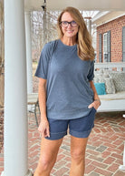 Royce Poncho Top Rounded Bottom - Navy - Royce Poncho Shirt - Jimberly's Boutique - Olive Branch - Mississippi