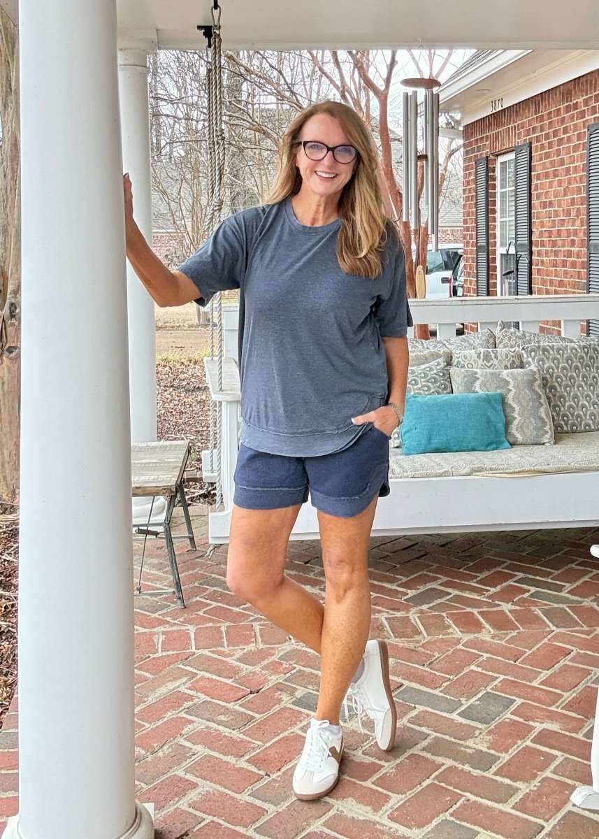 Royce Poncho Top Rounded Bottom - Navy - Royce Poncho Shirt - Jimberly's Boutique - Olive Branch - Mississippi