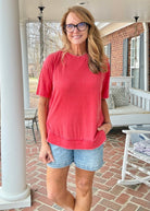 Royce Poncho Top Rounded Bottom - Red - Royce Poncho Shirt - Jimberly's Boutique - Olive Branch - Mississippi