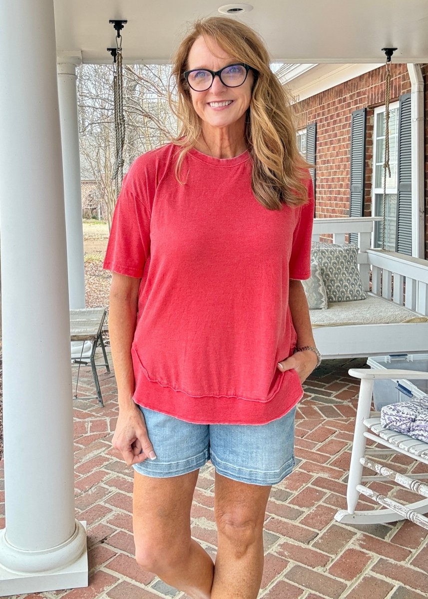 Royce Poncho Top Rounded Bottom - Red - Royce Poncho Shirt - Jimberly's Boutique - Olive Branch - Mississippi