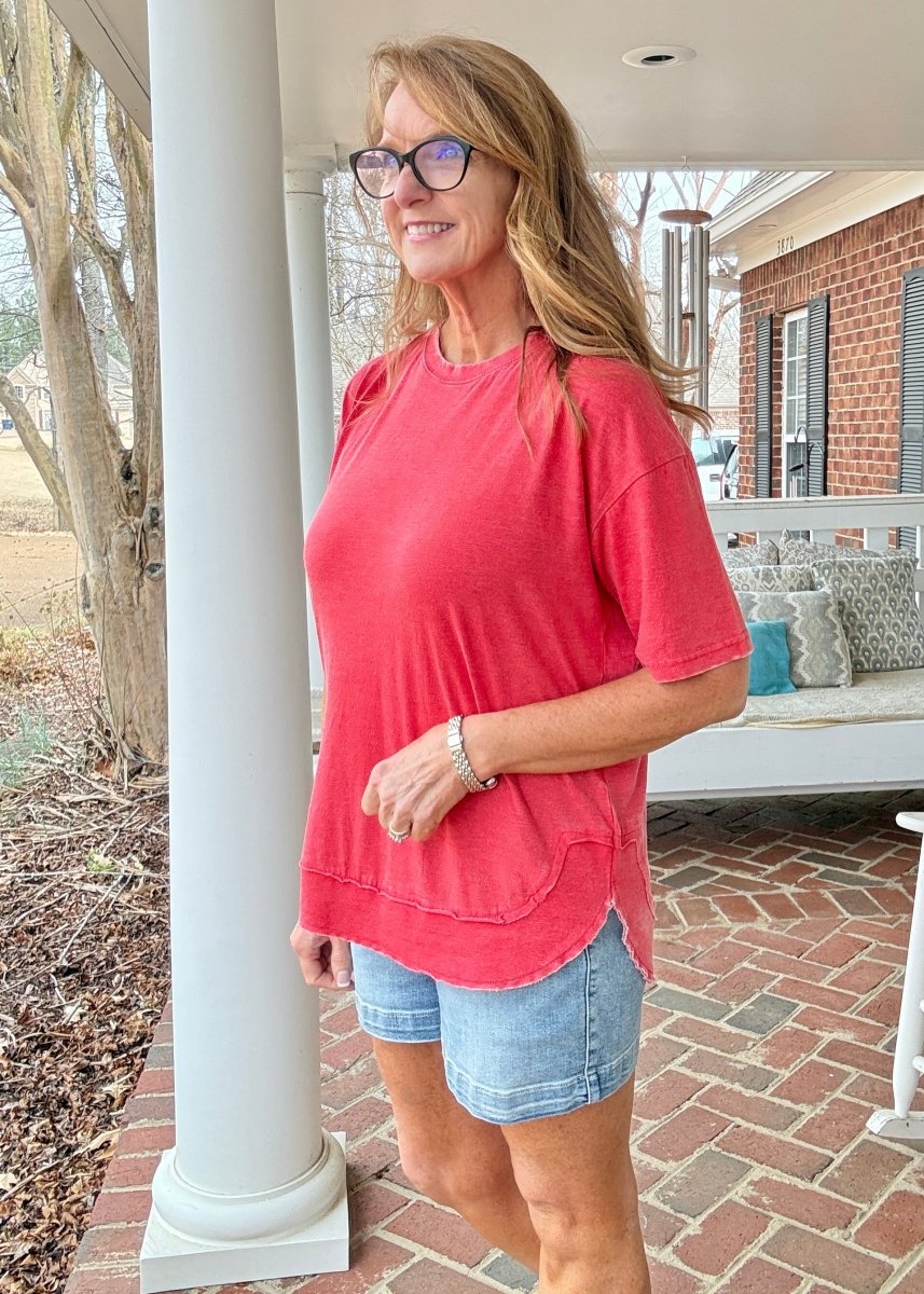 Royce Poncho Top Rounded Bottom - Red - Royce Poncho Shirt - Jimberly's Boutique - Olive Branch - Mississippi