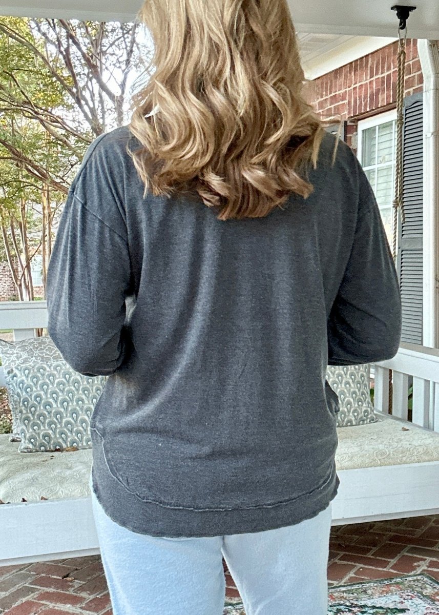 Royce Vintage Washed Poncho LS Tee - Black - Royce Long Sleeve Tee - Jimberly's Boutique - Olive Branch - Mississippi