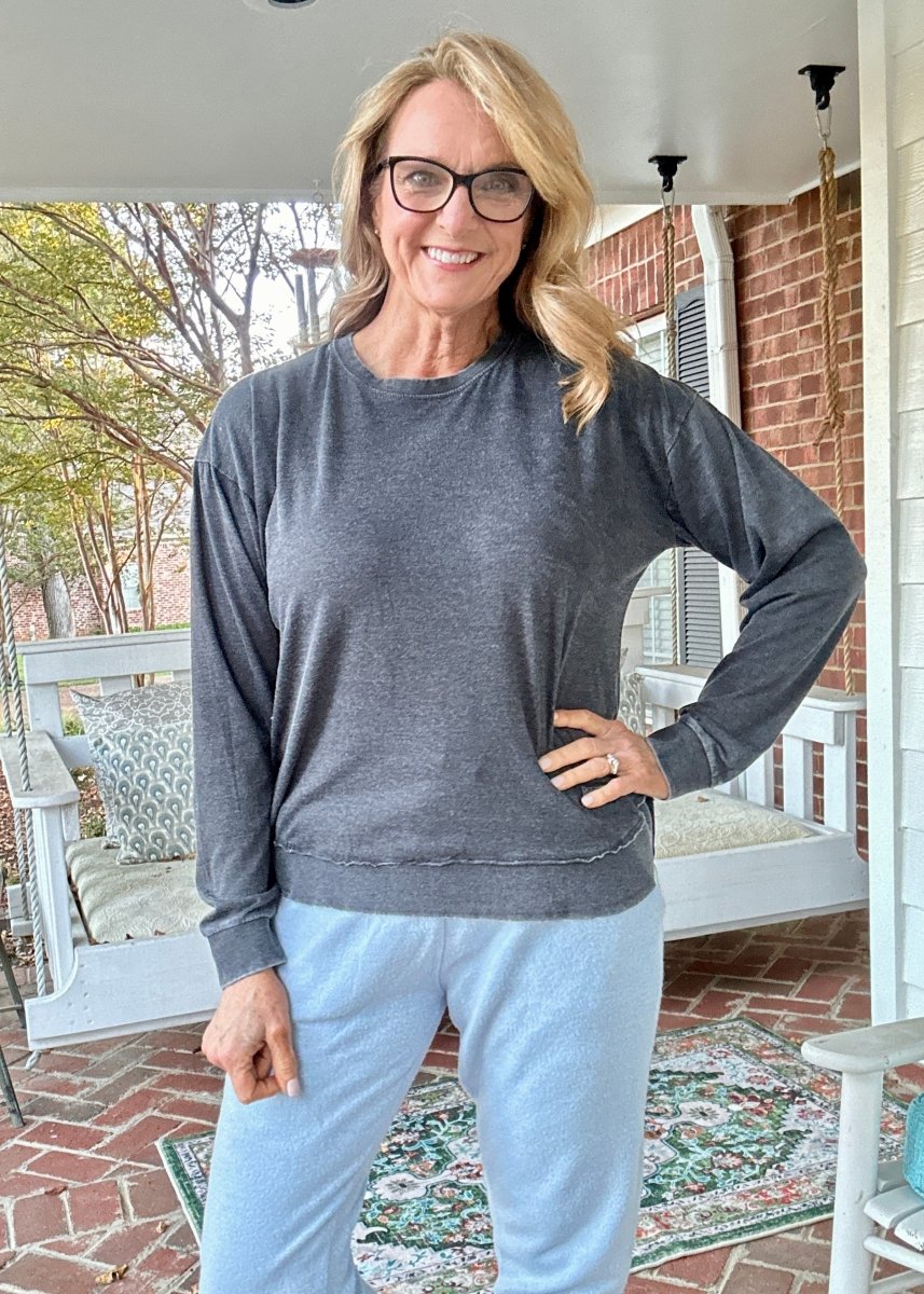 Royce Vintage Washed Poncho LS Tee - Black - Royce Long Sleeve Tee - Jimberly's Boutique - Olive Branch - Mississippi