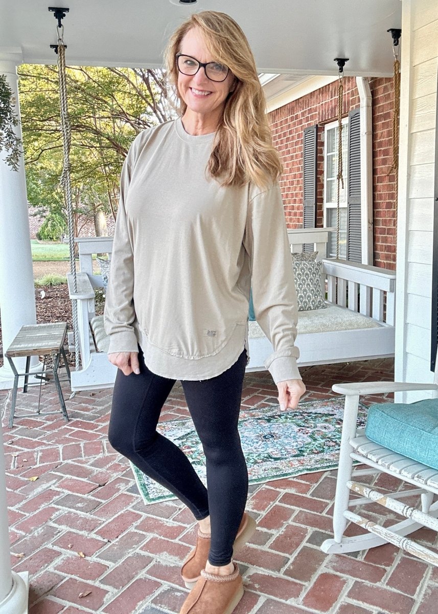Royce Vintage Washed Poncho LS Tee - Sand - Royce Long Sleeve Tee - Jimberly's Boutique - Olive Branch - Mississippi