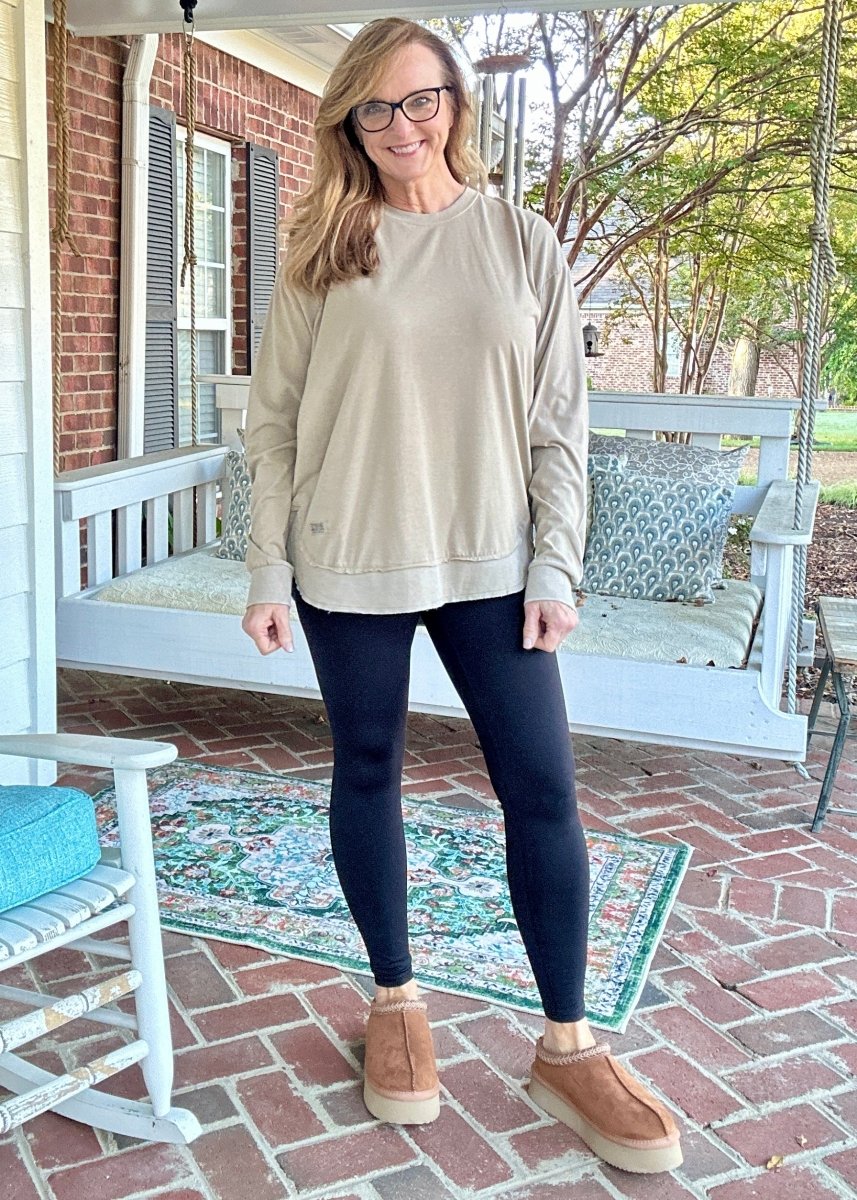 Royce Vintage Washed Poncho LS Tee - Sand - Royce Long Sleeve Tee - Jimberly's Boutique - Olive Branch - Mississippi