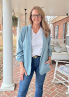 Ruched Sleeve Blazer - Blue Grey - Jimberly's Boutique - Olive Branch - Mississippi