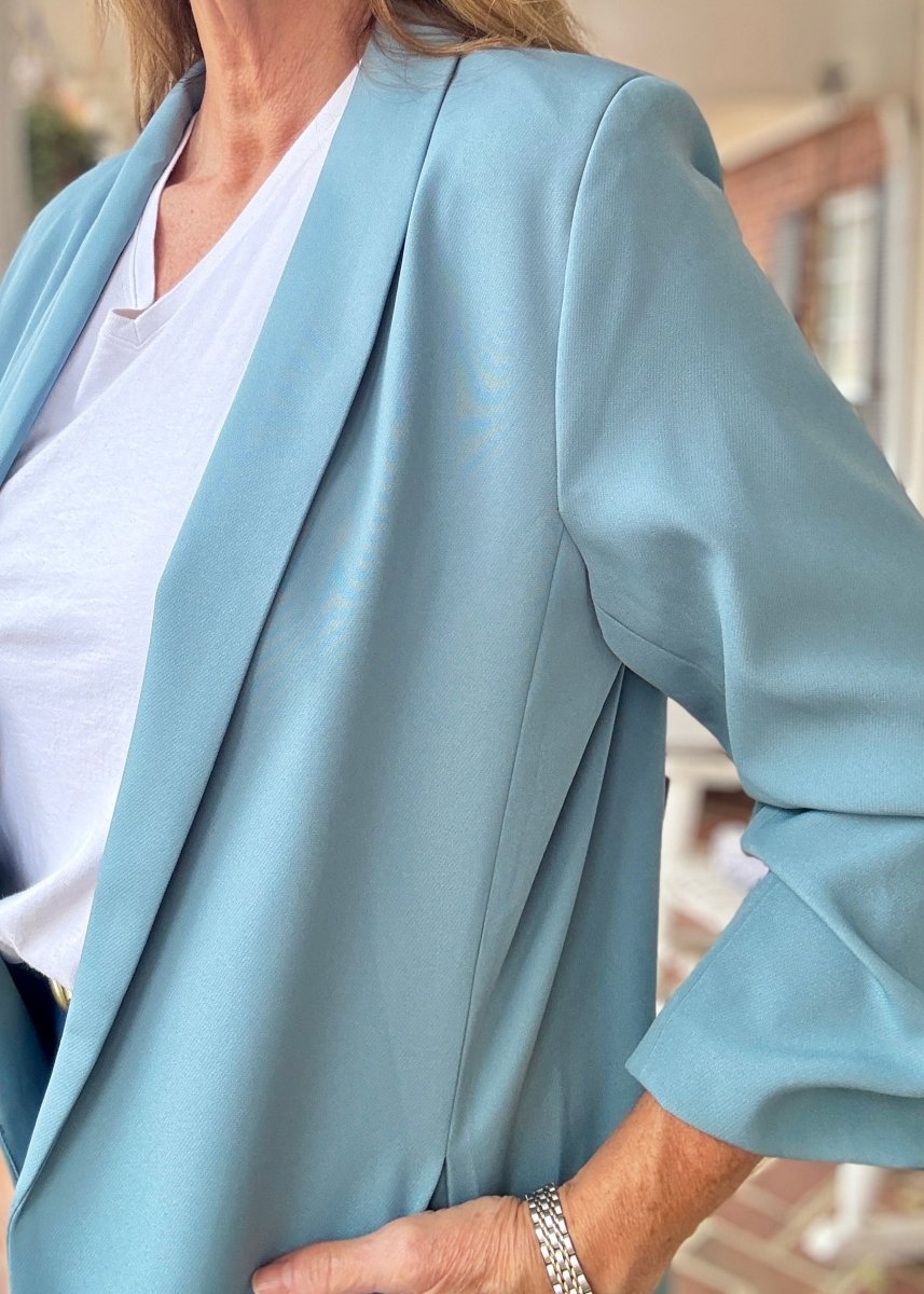 Ruched Sleeve Blazer - Blue Grey - Jimberly's Boutique - Olive Branch - Mississippi