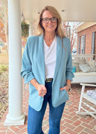 Ruched Sleeve Blazer - Blue Grey - Jimberly's Boutique - Olive Branch - Mississippi
