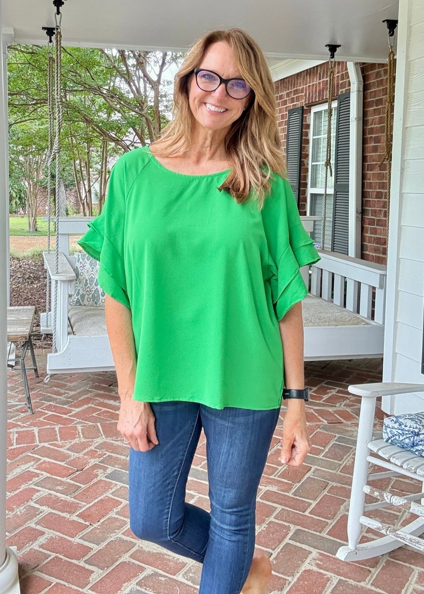 Ruffle Sleeve Top - Grass Green | Umgee - Shirts & Tops - Jimberly's Boutique - Olive Branch - Mississippi
