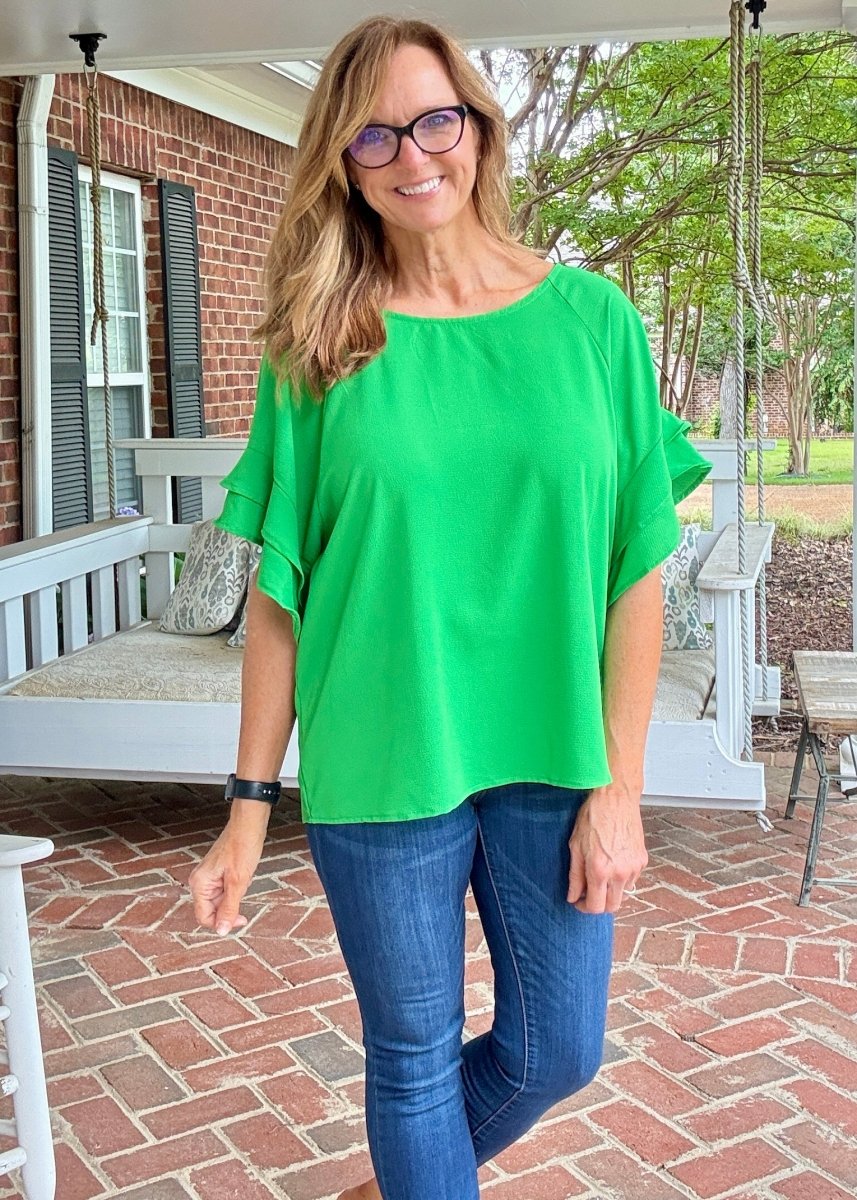 Ruffle Sleeve Top - Grass Green | Umgee - Shirts & Tops - Jimberly's Boutique - Olive Branch - Mississippi