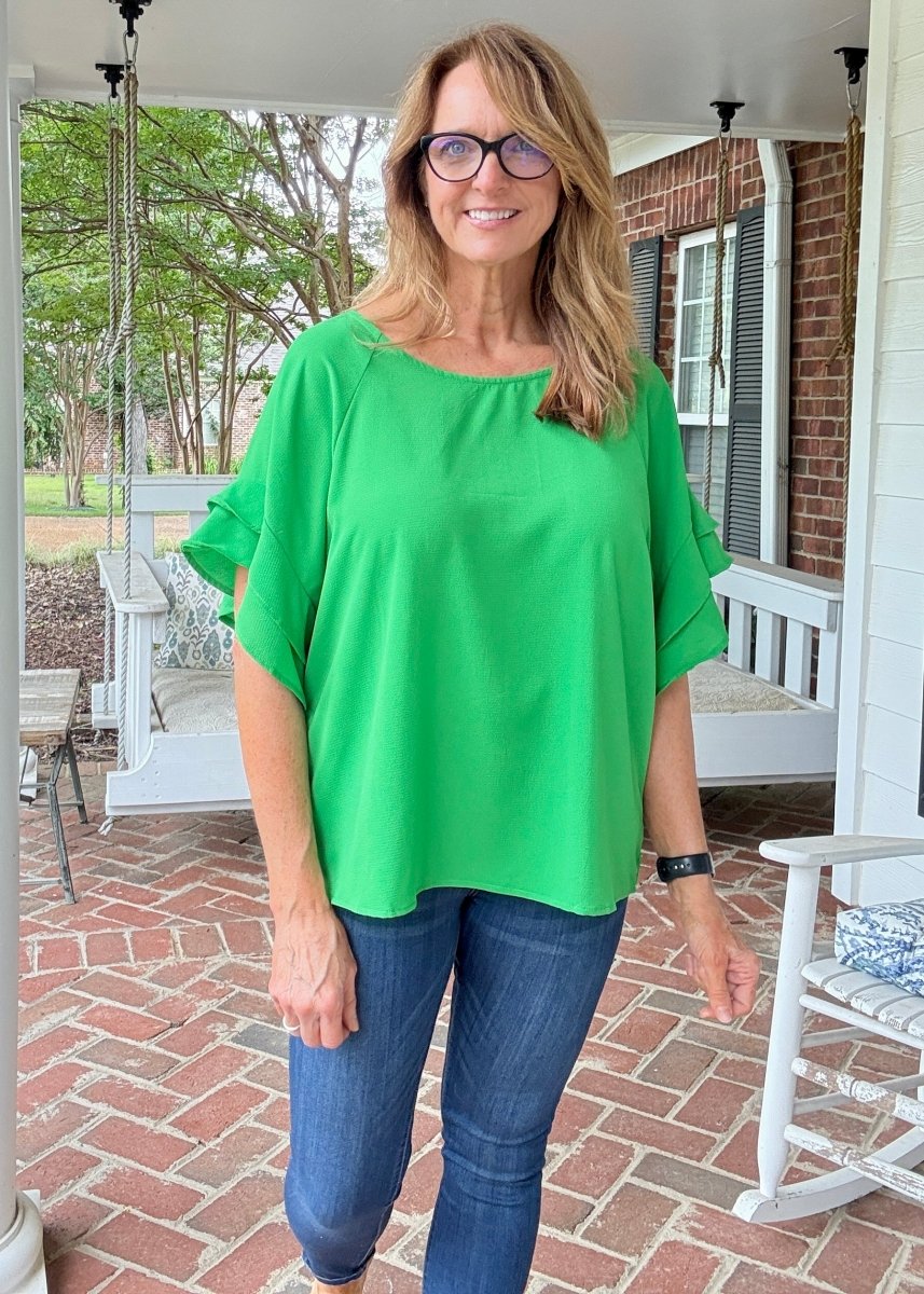 Ruffle Sleeve Top - Grass Green | Umgee - Shirts & Tops - Jimberly's Boutique - Olive Branch - Mississippi