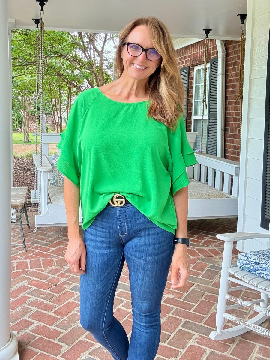 Ruffle Sleeve Top - Grass Green | Umgee - Shirts & Tops - Jimberly's Boutique - Olive Branch - Mississippi