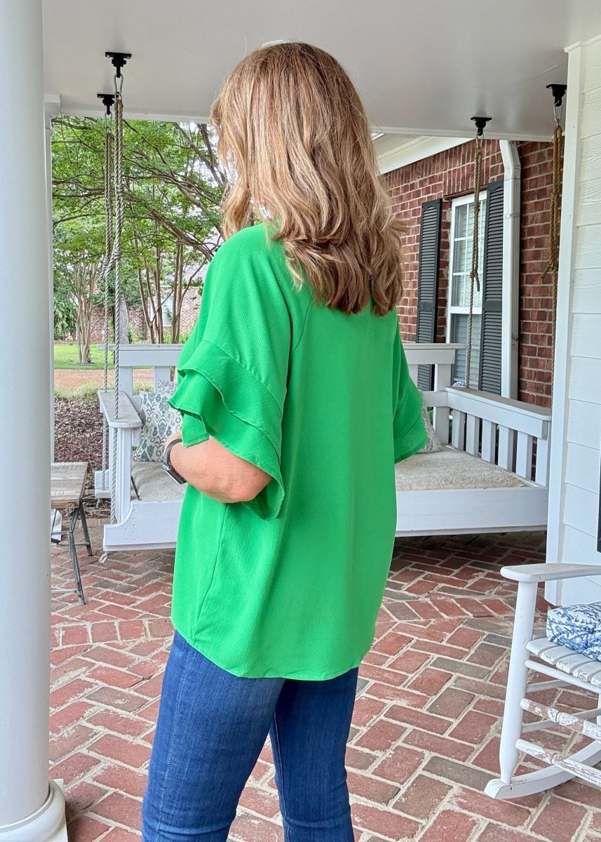 Ruffle Sleeve Top - Grass Green | Umgee - Shirts & Tops - Jimberly's Boutique - Olive Branch - Mississippi