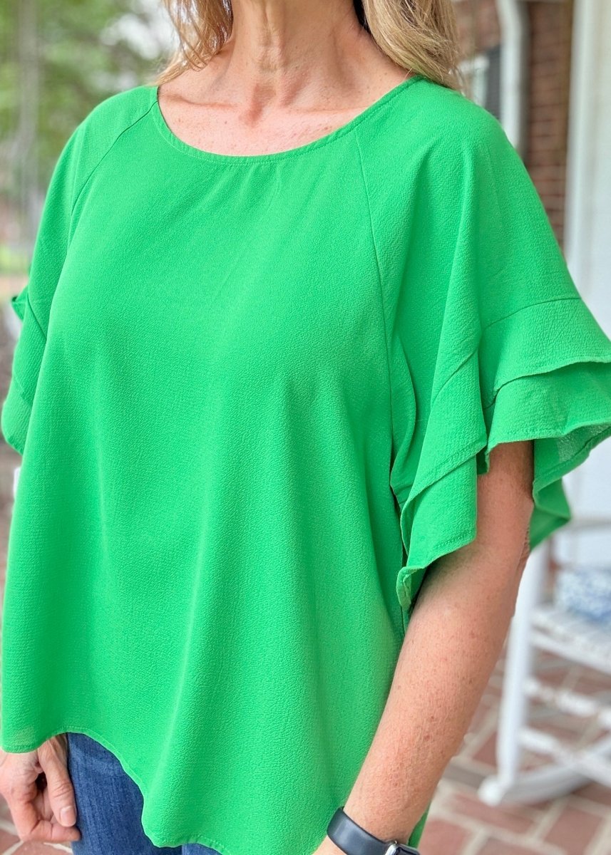 Ruffle Sleeve Top - Grass Green | Umgee - Shirts & Tops - Jimberly's Boutique - Olive Branch - Mississippi
