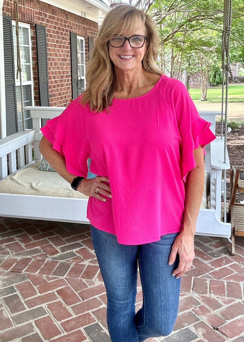 Ruffle Sleeve Top - Hot Pink | Umgee - Shirts & Tops - Jimberly's Boutique - Olive Branch - Mississippi