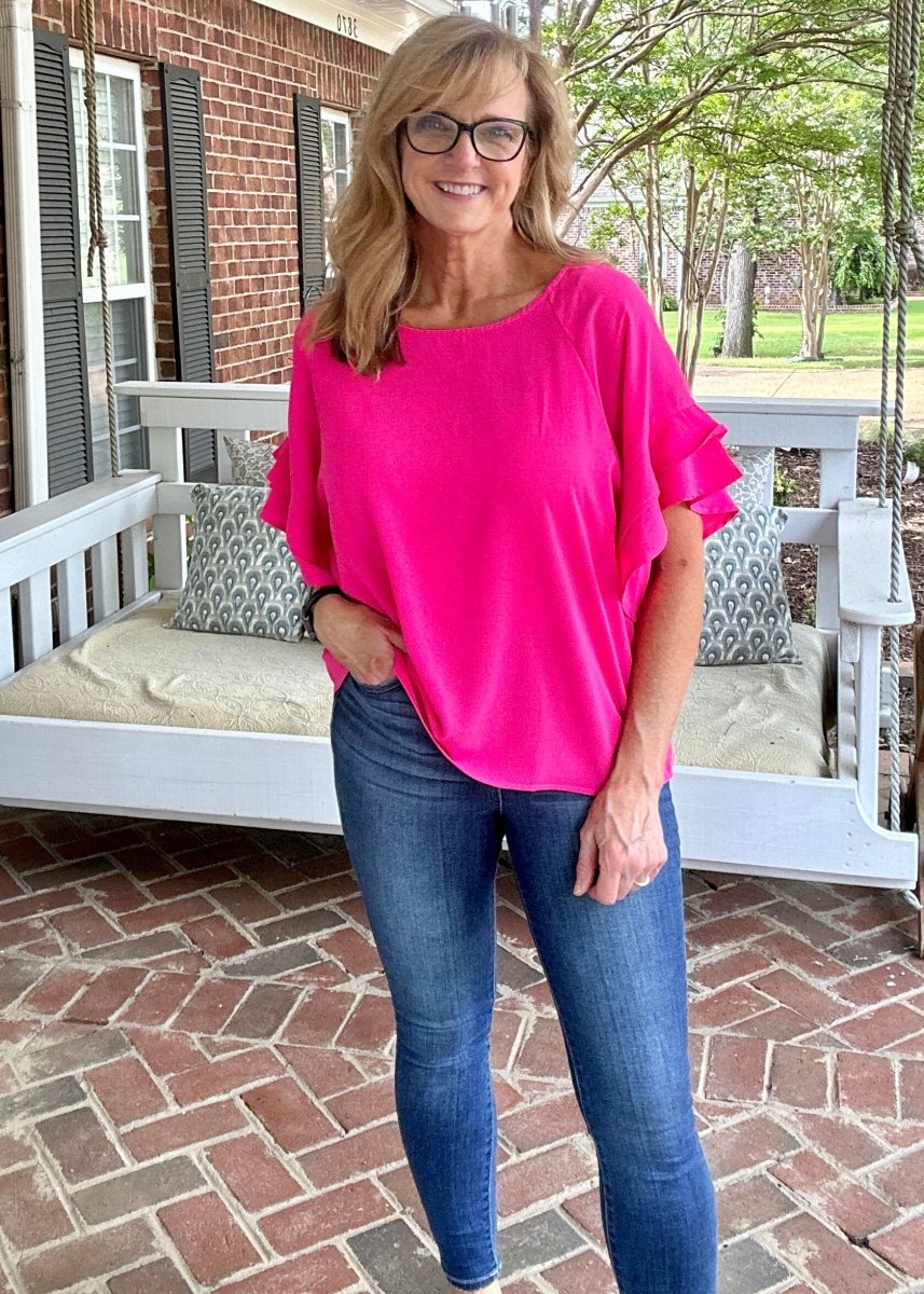 Ruffle Sleeve Top - Hot Pink | Umgee - Shirts & Tops - Jimberly's Boutique - Olive Branch - Mississippi