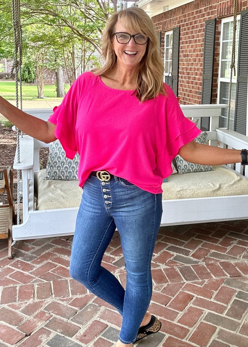 Ruffle Sleeve Top - Hot Pink | Umgee - Shirts & Tops - Jimberly's Boutique - Olive Branch - Mississippi