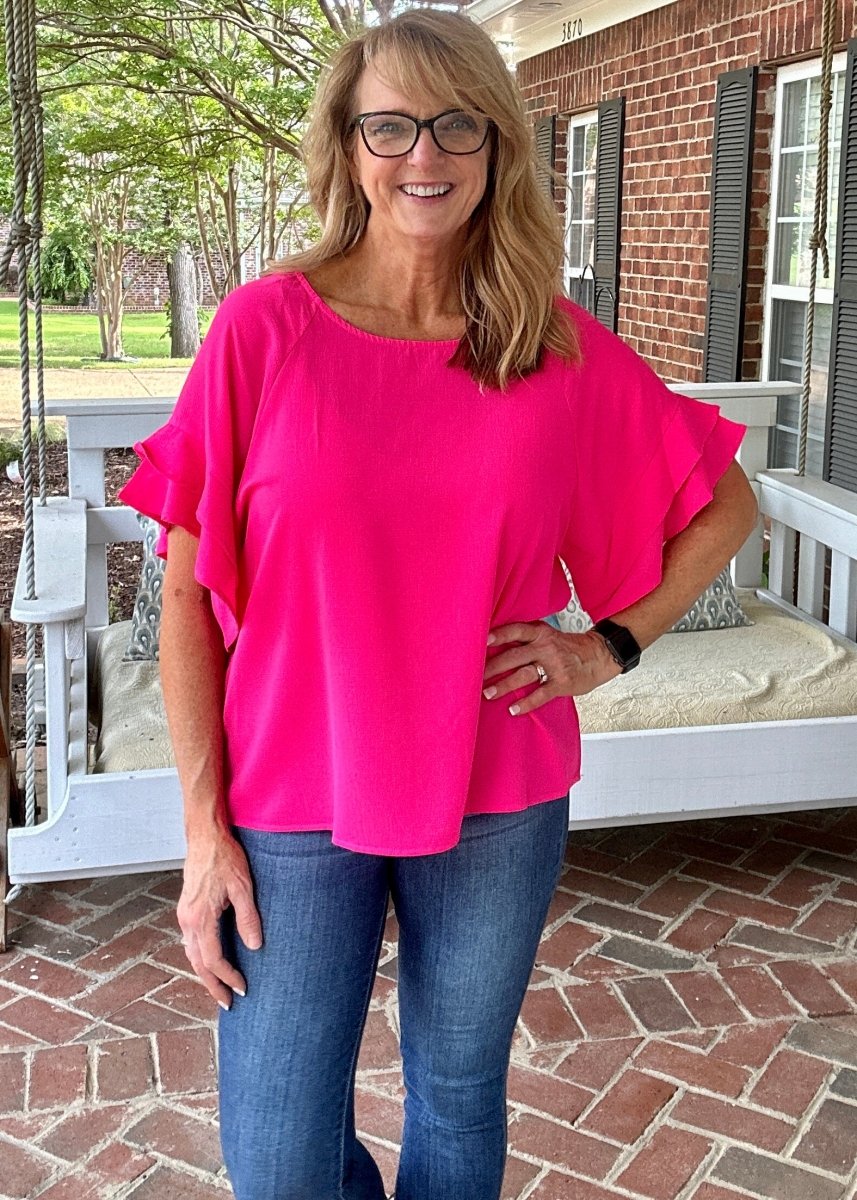 Ruffle Sleeve Top - Hot Pink | Umgee - Shirts & Tops - Jimberly's Boutique - Olive Branch - Mississippi