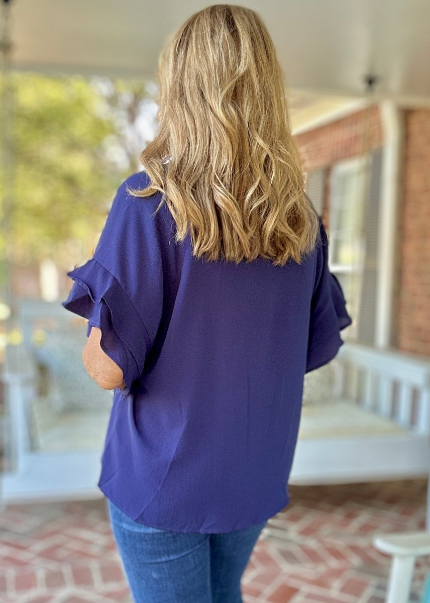 Ruffle Sleeve Top - Navy | Umgee - Shirts & Tops - Jimberly's Boutique - Olive Branch - Mississippi