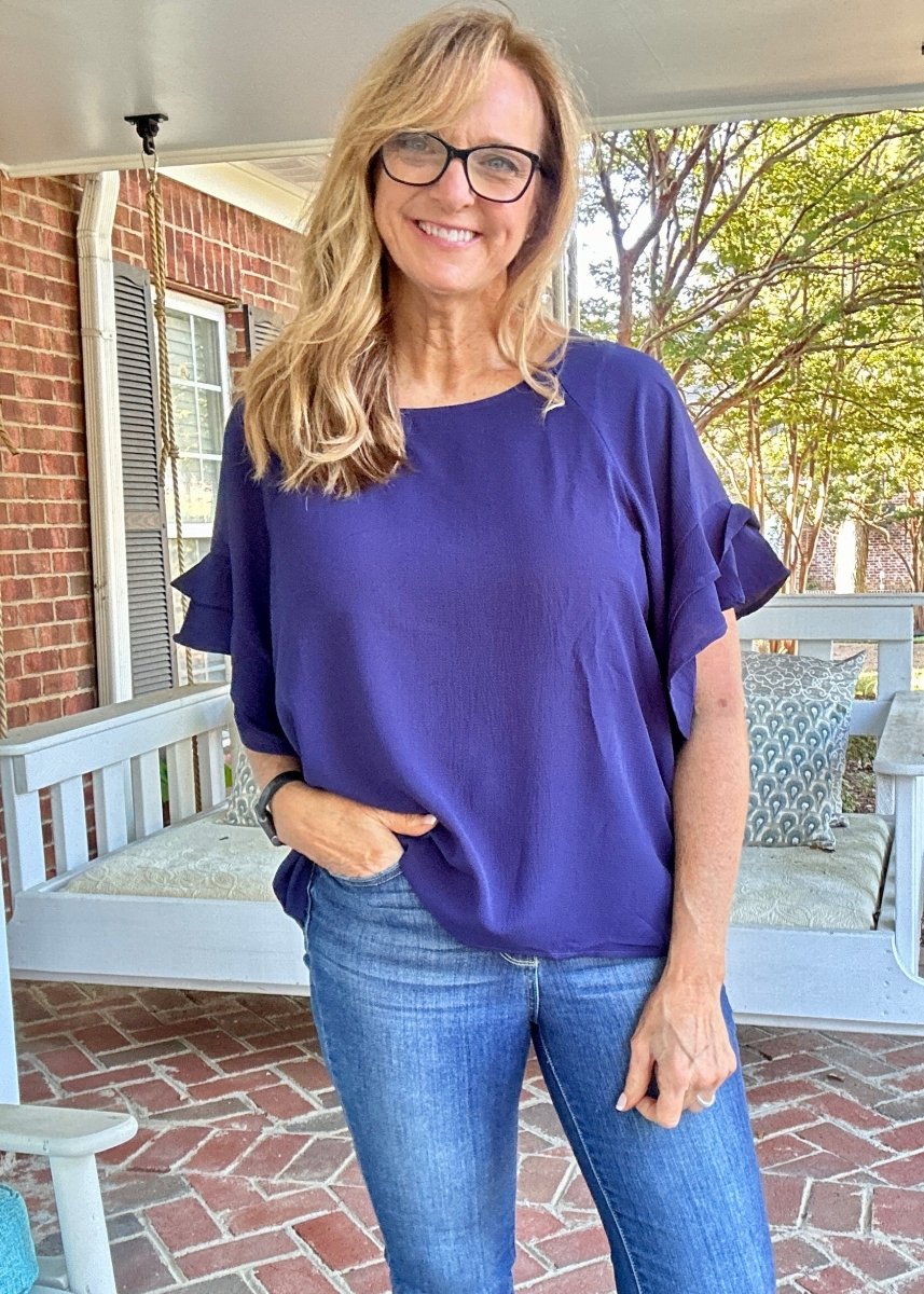 Ruffle Sleeve Top - Navy | Umgee - Shirts & Tops - Jimberly's Boutique - Olive Branch - Mississippi