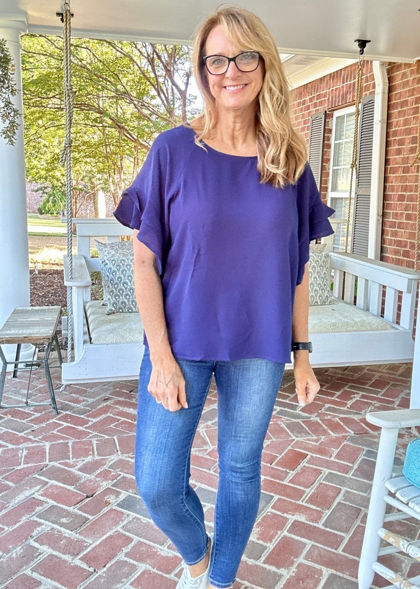 Ruffle Sleeve Top - Navy | Umgee - Shirts & Tops - Jimberly's Boutique - Olive Branch - Mississippi