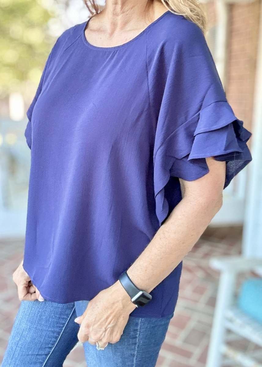 Ruffle Sleeve Top - Navy | Umgee - Shirts & Tops - Jimberly's Boutique - Olive Branch - Mississippi